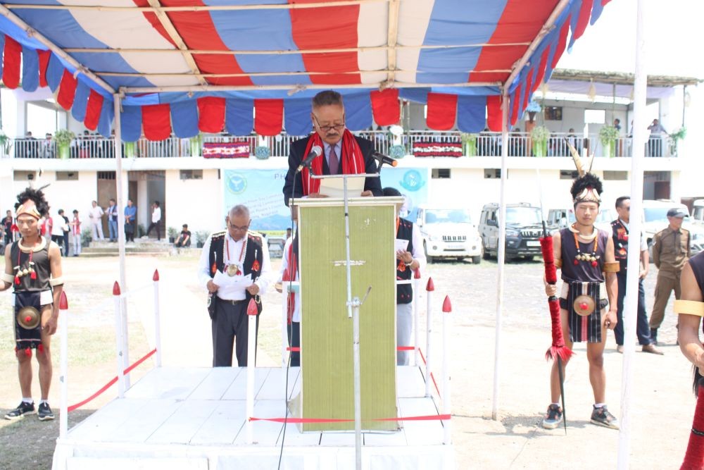Dr Wati Aier delivering the Phom Day message on June 6. (DIPR Photo)