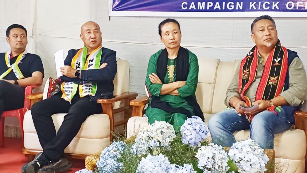 Mecieno Swu with MLA Dr Tseilhoutuo Rhutso during campaign kick-off programme on June 17. (Morung Photo)