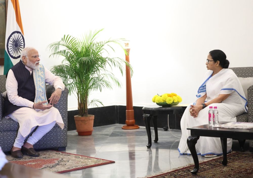 Kolkata: Prime Minister Narendra Modi with West Bengal Chief Minister Mamata Banerjee during a meeting,in Kolkata, Friday, March 1, 2024.(IANS)