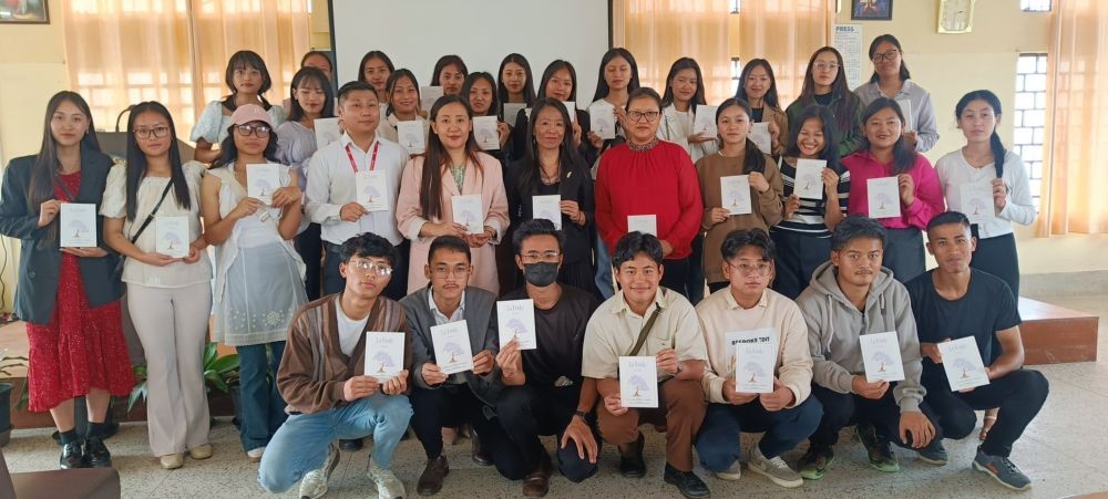 6th Semester students of Don Bosco College Kohima seen with the Editors & Publisher during the launch of La Foule- The Crowd.