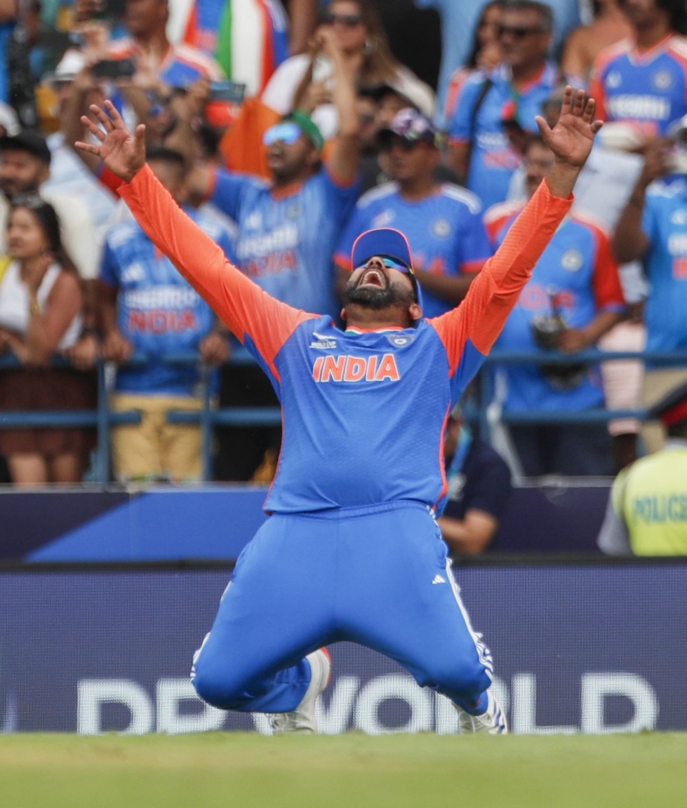 Barbados : India's captain Rohit Sharma celebrates after winning the ICC Men's T20 Cricket World Cup Final match against South Africa at Kensington Oval in Barbados on Saturday, June 29, 2024. (Photo: IANS)
