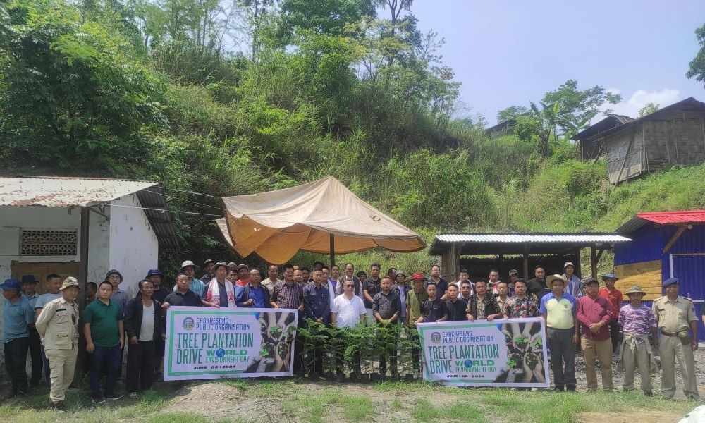 Kudecho Khamo and others during the launching programme of CPO tree plantation drive at Thenyizu on June 5.