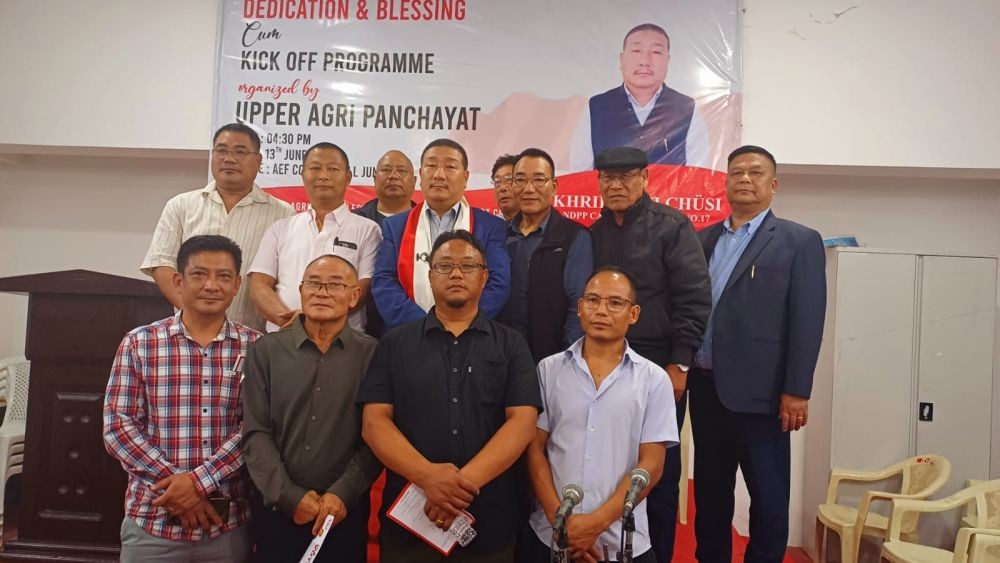 NDPP candidate Khrielievi Chiisi with Kelkhrielhoulie Yhome and others in Kohima on June 13. (Morung Photo)