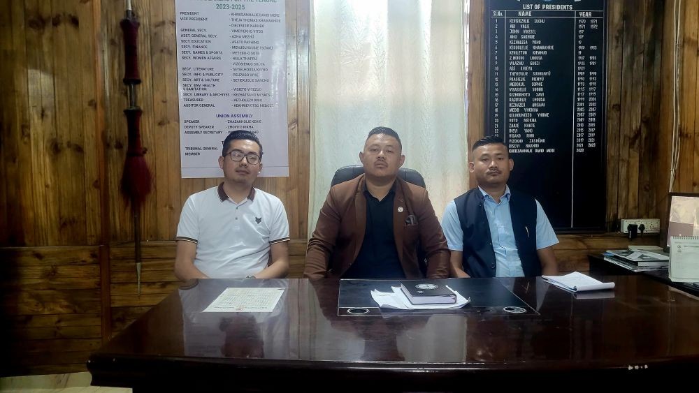 ASU officials addressing media personnel during a press conference held this evening at its office at Kohima.