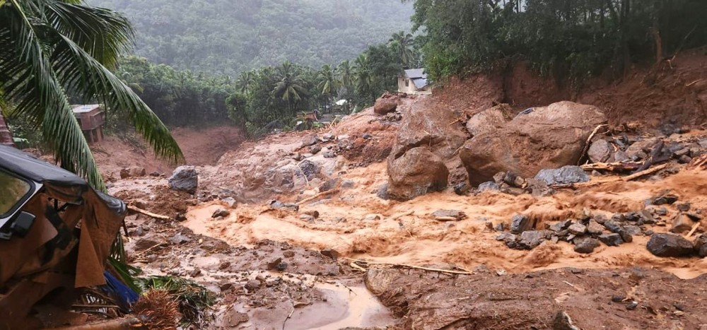 Wayanad: Massive landslide occurs due to heavy rainfall in Wayanad district of Kerela on Tuesday July 30, 2024.(Photo: IANS)