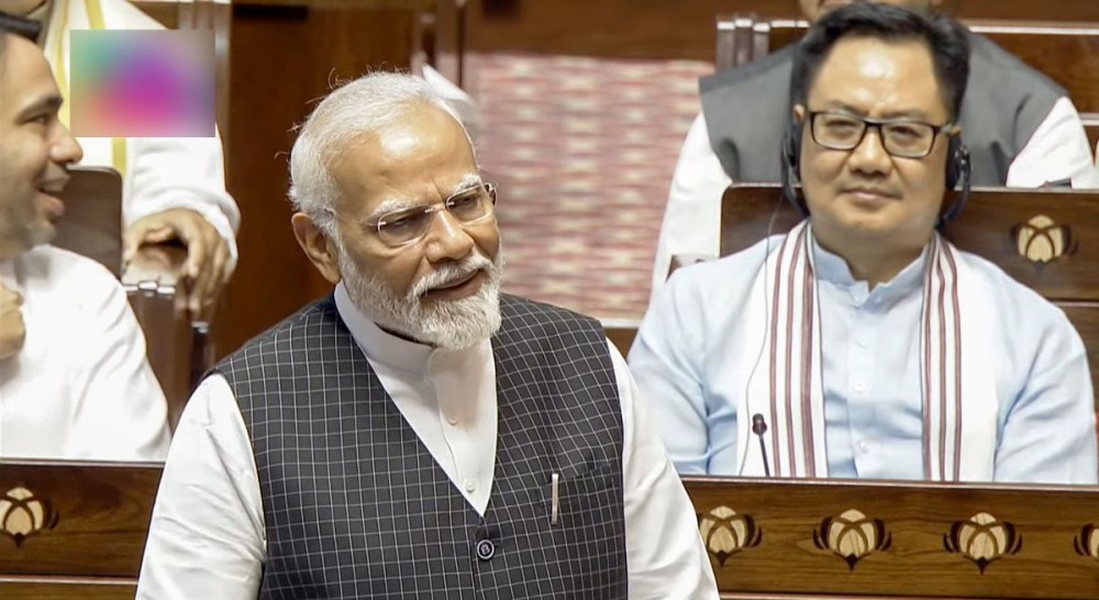 New Delhi: Prime Minister Narendra Modi speaks in the Rajya Sabha during the ongoing session of Parliament, in New Delhi on Wednesday, July 3, 2024. (Photo: IANS/Sansad TV)