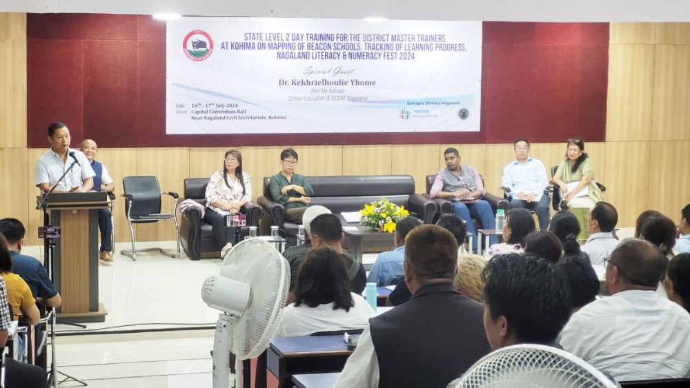 Advisor for School Education & SCERT, Dr Kekhrielhoulie Yhome addresses state level training programme for District Master Trainers on Mapping of BEACON schools on July 16 in Kohima. (Morung Photo)