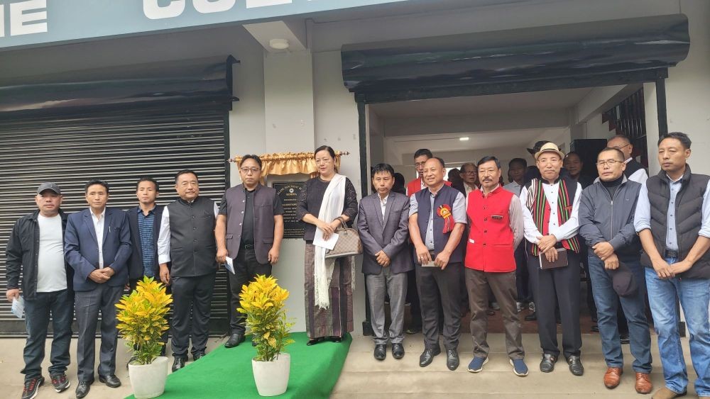 Salhoutuonuo Kruse with others during the inauguration of Daklane Panchayat building in Kohima on July 6. (Morung Photo)