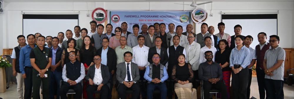 Mhathung Yanthan with M Ben Yanthan and others during farewell programme in Kohima on July 2.