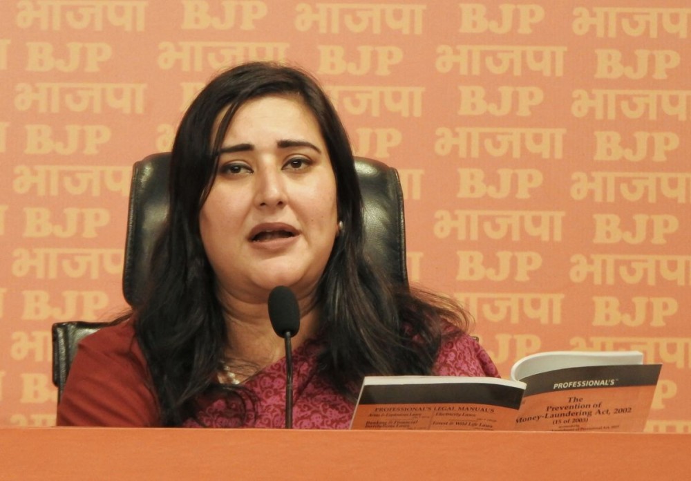 New Delhi: BJP Lok Sabha MP Bansuri Swaraj addresses a press conference at BJP headquarters in New Delhi on Friday, July 12, 2024. (Photo: IANS/Anupam Gautam)