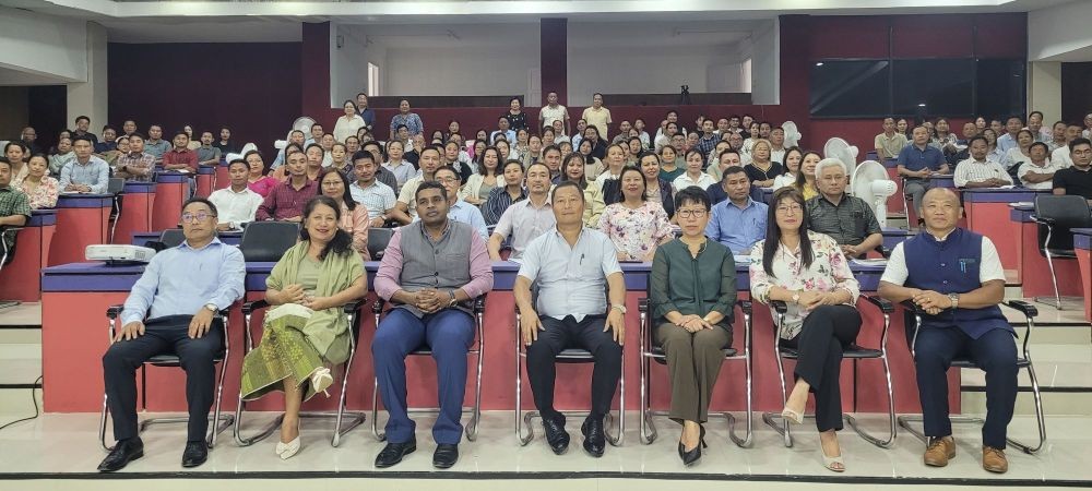 Dr Kekhrielhoulie Yhome with others during state level training programme for District Master Trainers on Mapping of BEACON schools, Tracking of Learning Progress and Nagaland Literacy & Numeracy Fest 2024 in Kohima on July 16. (Morung Photo)