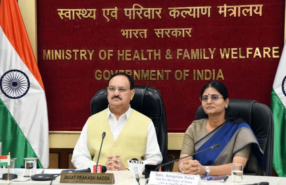 New Delhi: Union Minister JP Nadda with MoS Anupriya Patel chairs virtual discussion on issues of Family Planning and Population Control with States/UTs, in New Delhi, Thursday, July 11, 2024.(IANS)