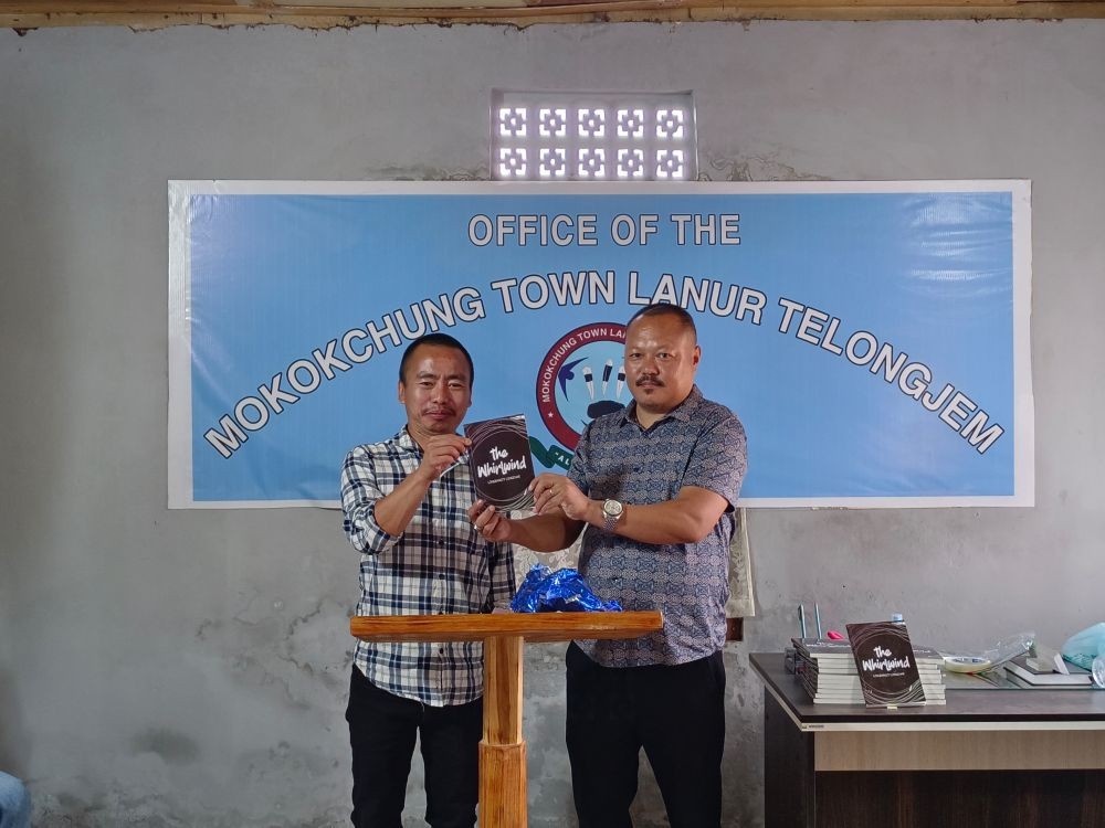 Longrangty Longchar and Imnaonen Pongen, President, MTLT during the release of ‘The Whirlwind’ at Conference Hall, MTLT Office, Arkong ward Mokokchung on July 8.