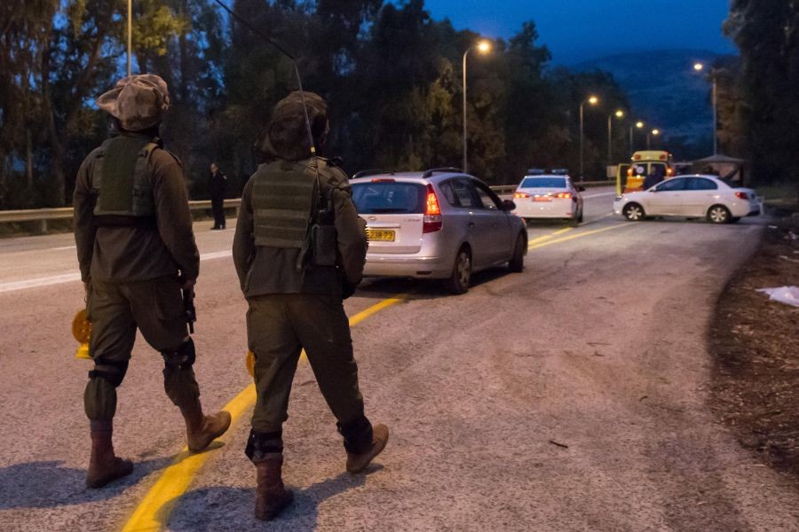 Israeli soldiers patrol the blocking road leading to the Israeli-Lebanon border near Har Dov, on Jan. 4, 2016.. (IANS File Photo)
