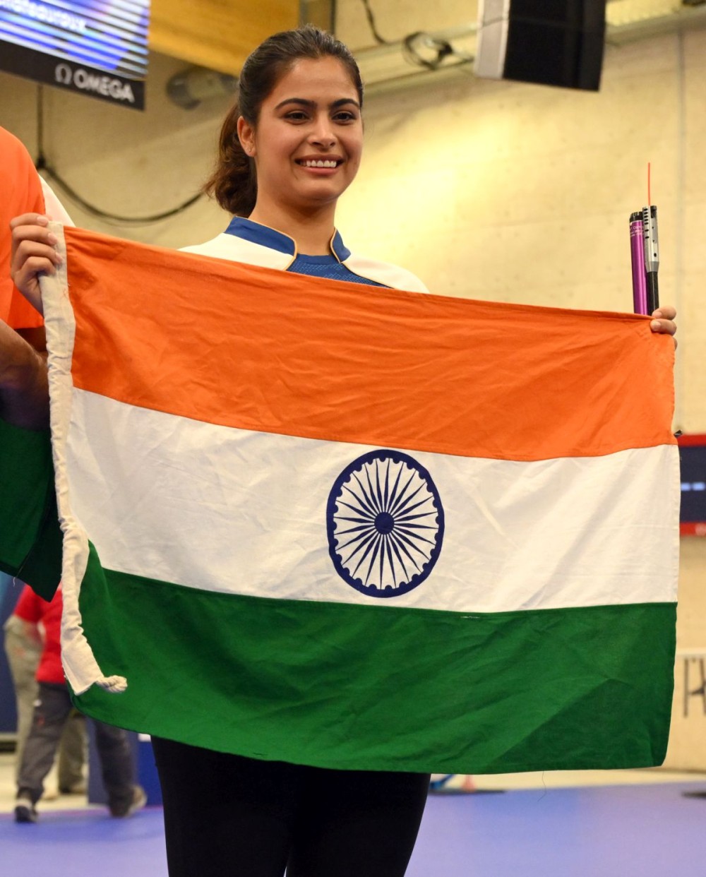 Chateauroux: India's Manu Bhaker poses for a photograph after winning the bronze medal in the 10m air pistol mixed team event at the 2024 Summer Olympics in Chateauroux, France on Tuesday, July 30, 2024.(IANS/Biplab Banerjee)