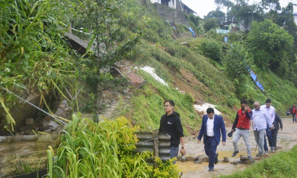 Officials inspecting the situation in Alahuto colony following the meeting on Monsoon preparedness.