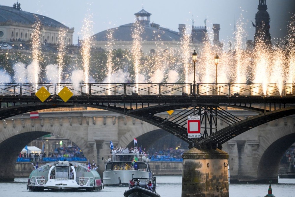 P.V. Sindhu, Sharath Kamal lead India as XXXIII Olympic Games start with spectacular Opening Ceremony on River Seine in Paris on Friday. (Photo: IANS/Biplab Banerjee)