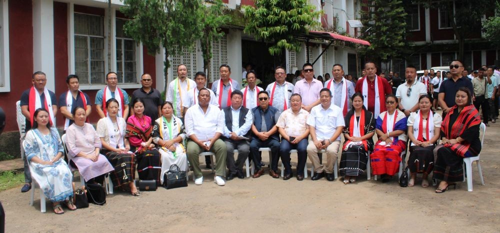 DC Dimapur, Dr Tinojongshi Chang; and Advisor for Labour, Employment and Skill Development and Excise, Moatoshi Longkumer, along with the newly elected councillors of Dimapur Municipal Council (DMC) after the oath-taking ceremony at DC conference hall, Dimapur. (Morung Photo)