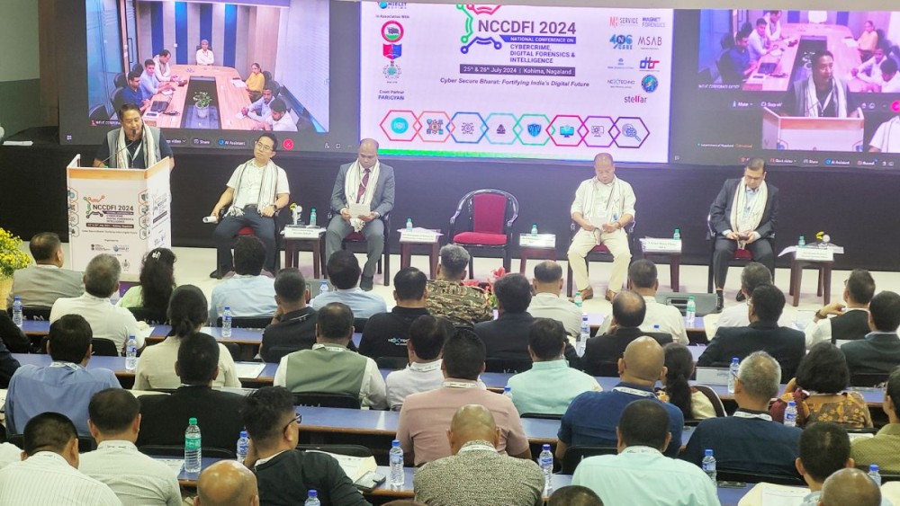 Advisor Sethrongkyu Sangtam addresses opening session of the two-day  National Conference on Cybercrime, Digital Forensics & Intelligence in Kohima on July 25. (Morung Photo)