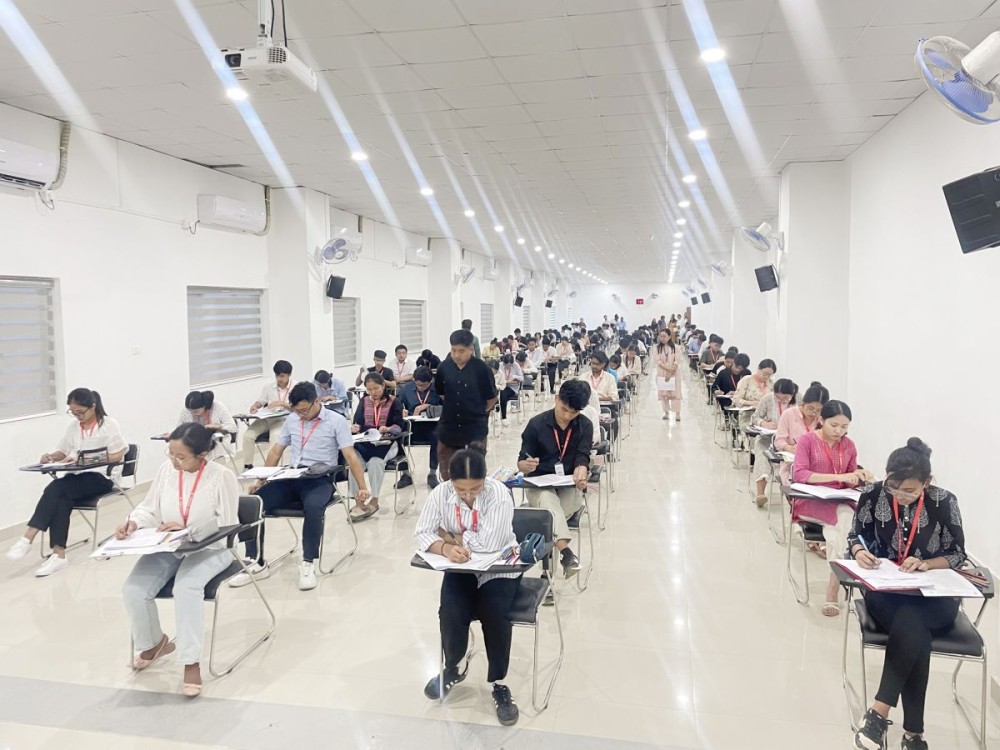 The first batch of MBBS students of Nagaland’s first medical sit for their maiden university examination at NIMSR, Phriebagei, Kohima on July 25.