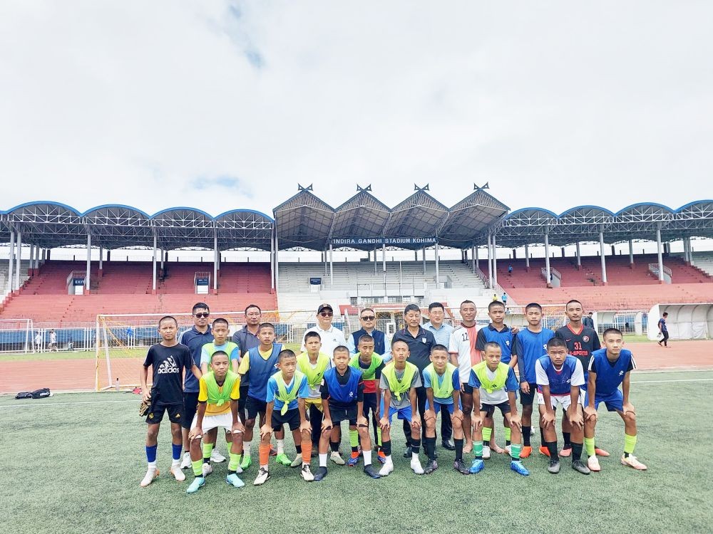 NFA, NFCA officials and others with Nagaland’s Sub- Junior Boys (U- 15) team for Subroto Cup in Kohima on August 9.