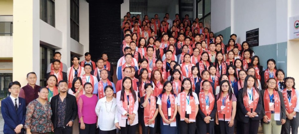 NSACS Project Director Dr Ahu Sekhose and others with HIV Ambassadors during RRC youth convention 2024 for Kohima Zone on August 13 in Kohima. (Morung Photo)