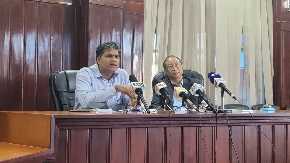 Home Commissioner, Vyasan R and Commissioner, KS Anden Konyak at the press conference held at Kohima on August 9. (Morung Photo)