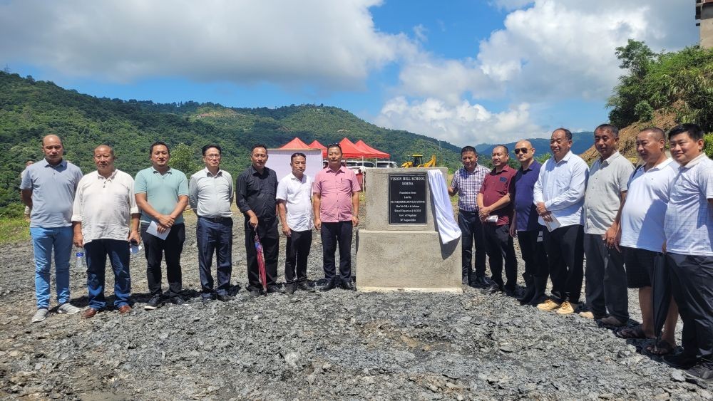 Dr Kekhrielhoulie Yhome and others during laying of   foundation stone of Vision Hill School Kohima on August 30. (Morung Photo)