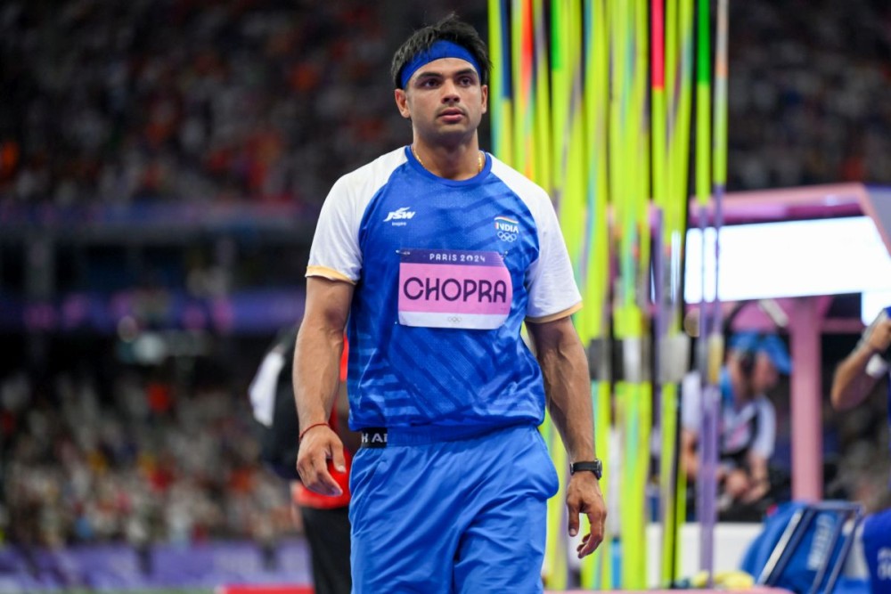 Paris: India's Neeraj Chopra during the men's javelin throw final at the Paris Olympics 2024, in Paris, France, on Thursday, August 8, 2024. (Photo: IANS/Biplab Banerjee)