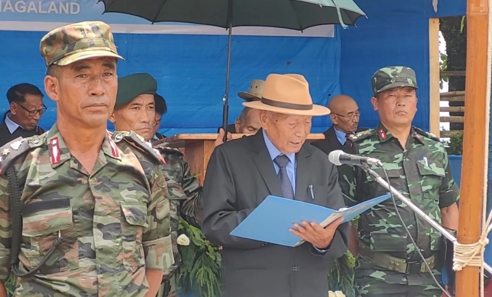 FGN Kedahge Gen (Retd) Viyalie Metha addressing ‘78th Nagaland Independence Day’ at Chedema on August 14. (Morung Photo)