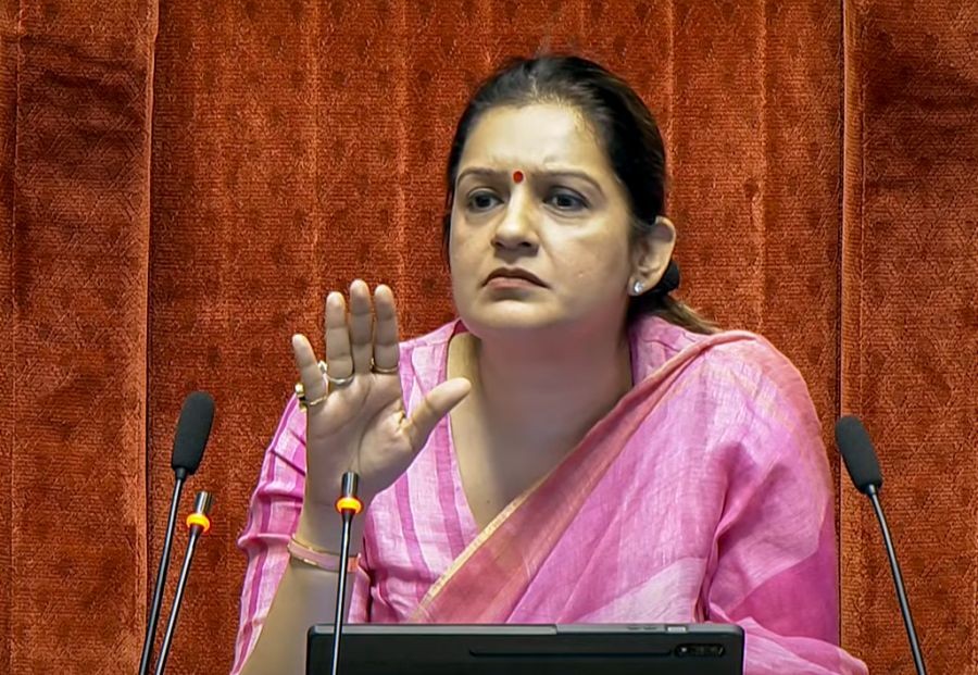 Shiv Sena (UBT) MP Priyanka Chaturvedi conducts the proceedings in the Rajya Sabha during the Monsoon Session of Parliament in New Delhi on Thursday, July 25, 2024. (Photo: IANS/Sansad TV)