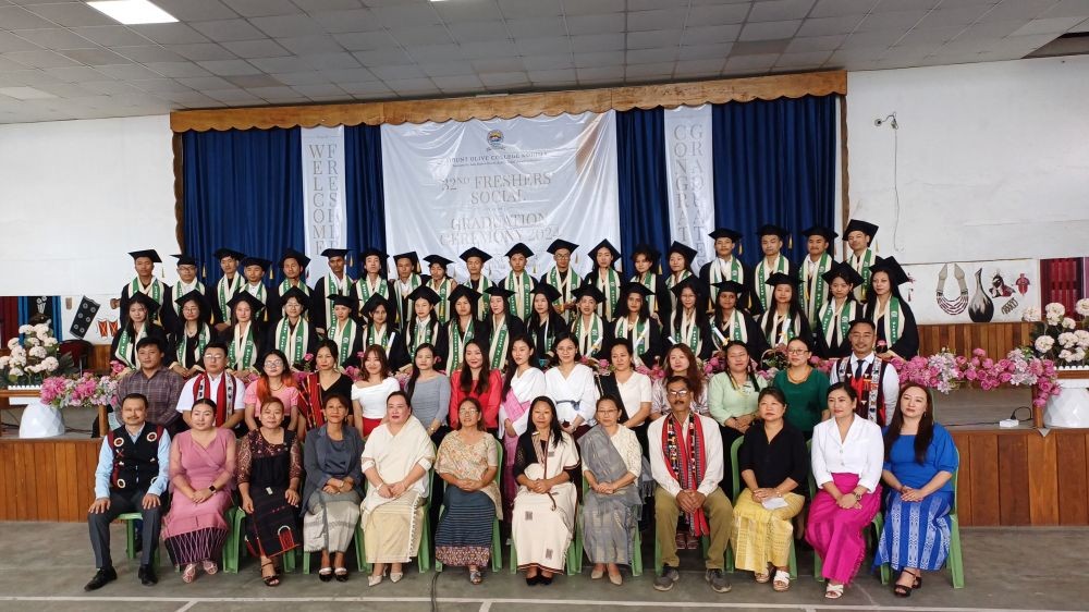 Dignitaries and others with graduated students during 32nd annual Freshers’ Social cum Graduation Ceremony 2024 of Mount Olive College Kohima on August 30. (Morung Photo)