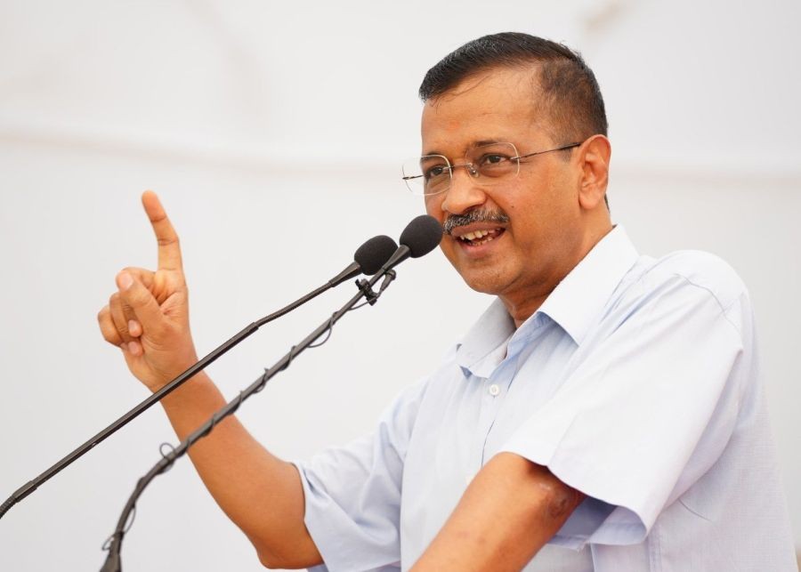 Delhi CM and AAP national convener Arvind Kejriwal during a party workers meeting ahead of his surrender at the Tihar Jail, in New Delhi,Sunday, June 02, 2024.(IANS/Wasim Sarvar)