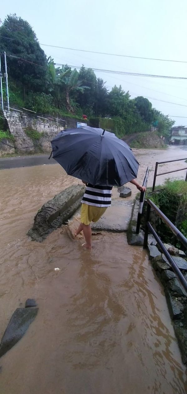 A flooded Wokha town street on August 26. (Morung Photo)