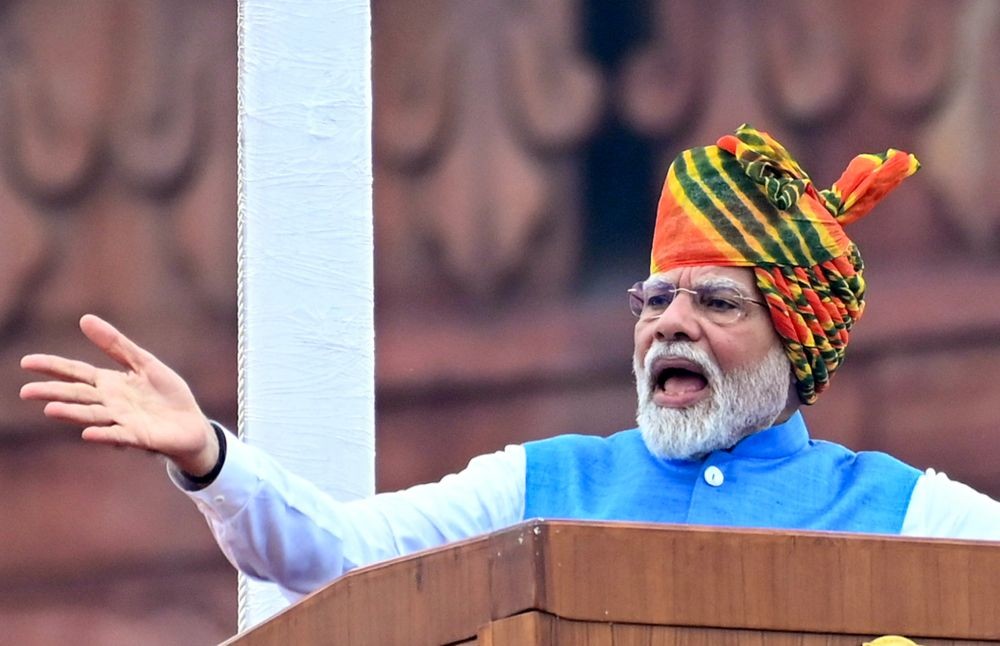 New Delhi: Prime Minister Narendra Modi addresses the nation from the ramparts of Red Fort on the occasion of 78th Independence Day in New Delhi on Thursday, August 15, 2024. (Photo: IANS/Qamar Sibtain)