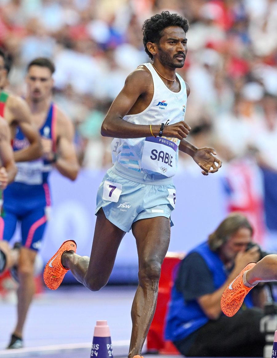 India's Avinash Sable competes in a men's 3000 meters steeplechase round 1 heat at the Paris Olympics 2024, in Paris, France, Monday, August 05, 2024. (Photo: IANS/Biplab Banerjee)
