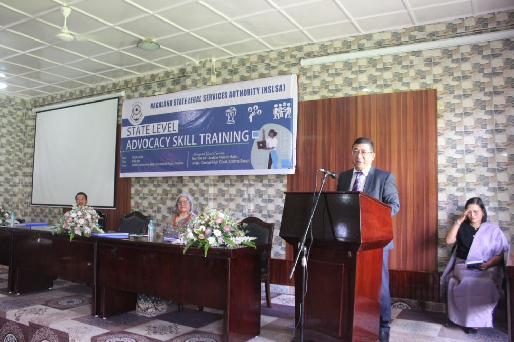 Justice Nelson Sailo of Gauhati High Court, Kohima Bench speaking at the state-level advocacy skill training in Kohima on August 29.