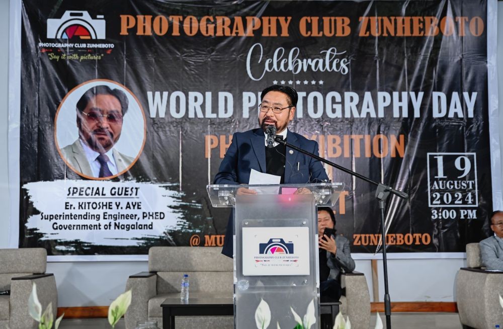 Er Kitoshe Y Aye addressing the World Photography Day at Multi Purpose Hall, Zunheboto on August 19.