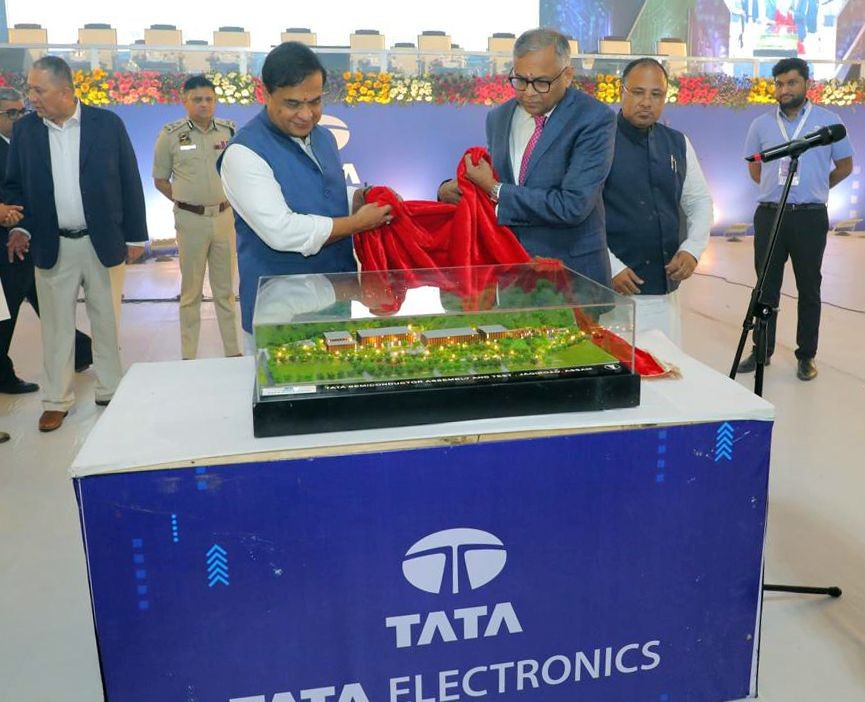 Morigaon: Assam Chief Minister Himanta Biswa Sarma during the inauguration of Tata Semiconductor Assembly and Test Facility at Jagiroad in Morigaon on Saturday August 03, 2024 .(Photo: IANS)