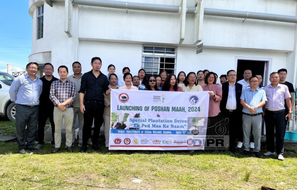 Secretary, Social Welfare, Martha Ritse along with other officials during the launching of Poshan maah 2024 celebration ‘Ek Ped Maa Ke Naam’ campaign held at Directorate of Social Welfare, Kohima on August 31. (DIPR Photo)