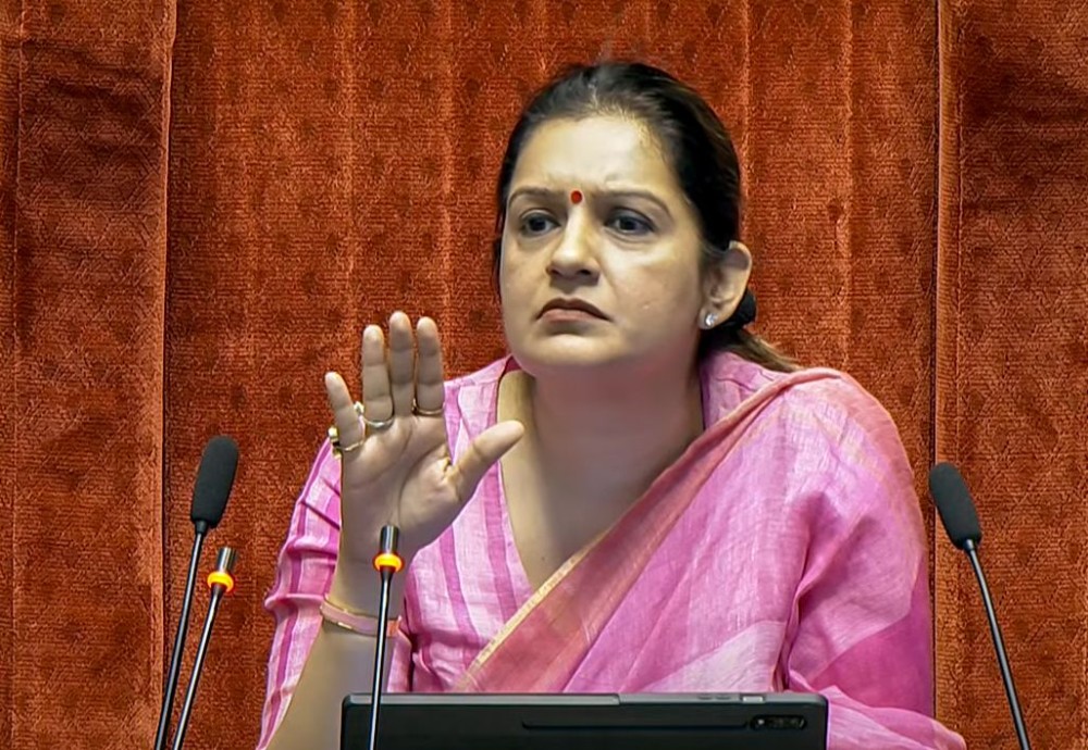 Title : New Delhi : Monsoon Session Of Parliament (Rajya Sabha)   Caption : New Delhi: Shiv Sena (UBT) MP Priyanka Chaturvedi conducts the proceedings in the Rajya Sabha during the Monsoon Session of Parliament in New Delhi on Thursday, July 25, 2024. (Photo: IANS/Sansad TV)