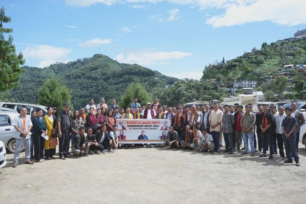 Nagaland BJP president Benjamin Yepthomi with others during a touring programme to Eastern Nagaland.