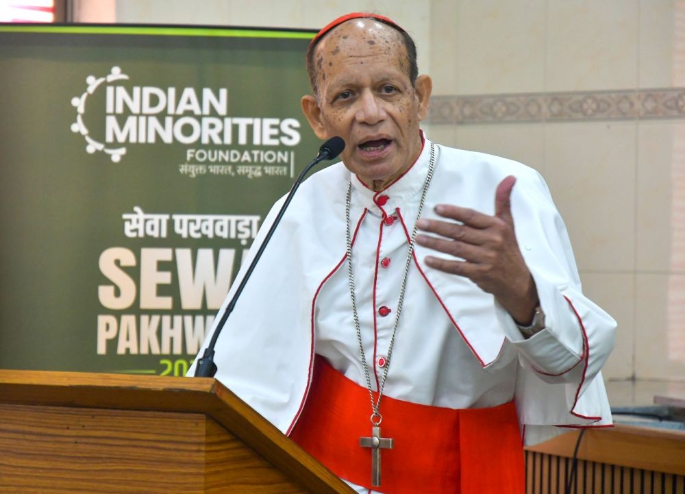 Mumbai: Cardinal Oswald Gracias addresses a tree plantation event with the Christian community under the SEWA PAKHWADA 2024 campaign in Mumbai on Monday, September 23, 2024.(IANS)