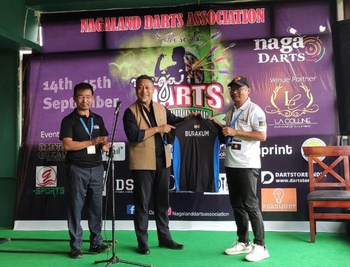 Dr Tseilhoutuo Rhutso during Naga Darts Championship 2024 in Kohima on September 14. (Morung Photo)