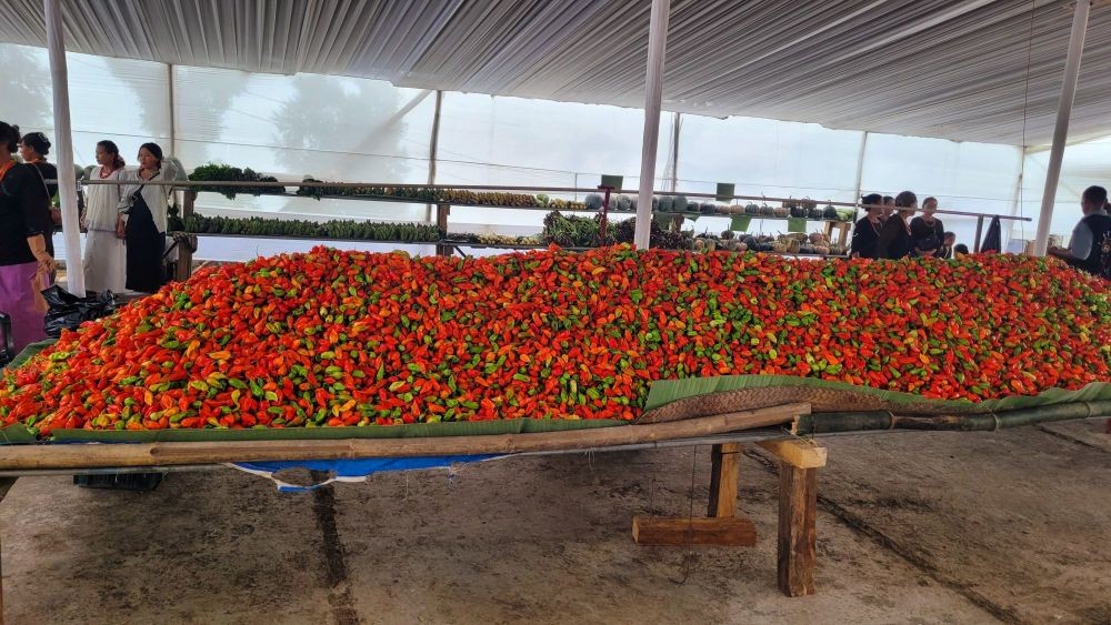 Huge pile of King chilli being displayed for sale at the Seiyhama village.