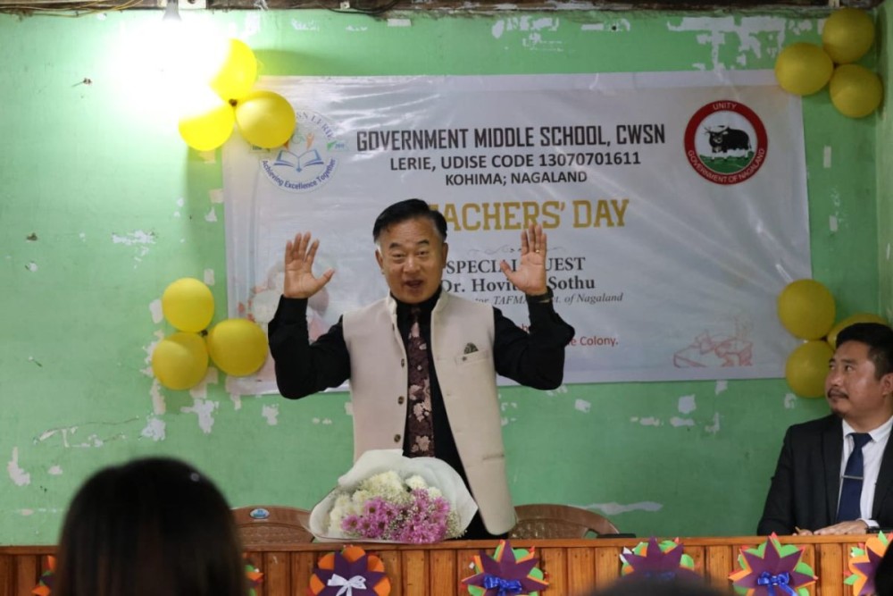 Project Director, TAFMA, Government of Nagaland speaking at Pre Teachers Day celebration at Government Middle School for Children with Special Needs (CWSN), Kohima on September 4. (Morung Photo)