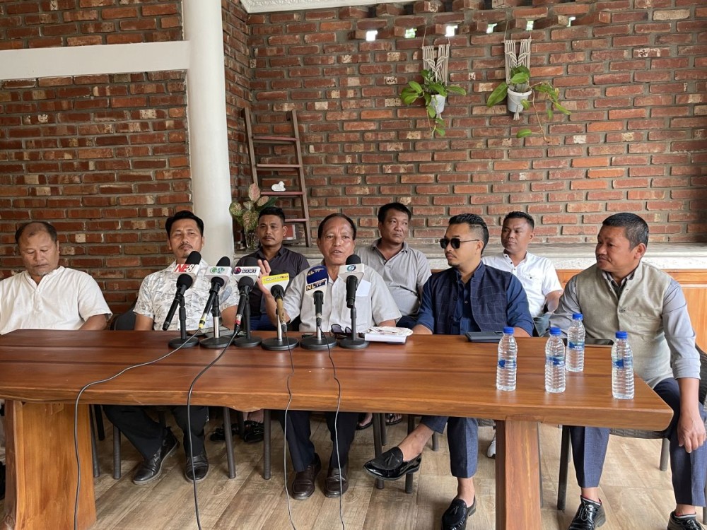 Members of  Association of Indigenous Minority Tribes of Nagaland address a  press conference in Dimapur on October 13. (Morung Photo)