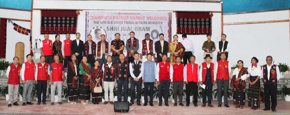 Union Minister Jual Oram during the review meeting on Akuhaito Aspirational Block on October 14. (DIPR Photo)