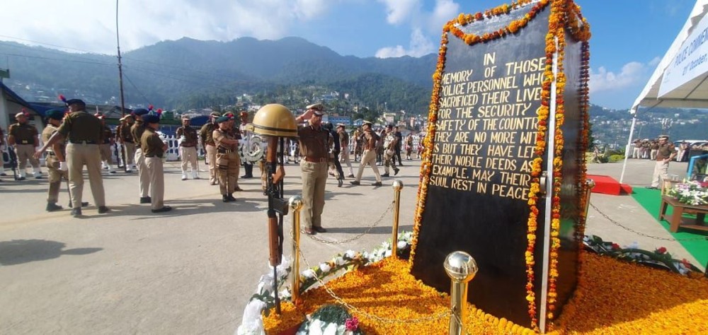 Nagaland DGP Rupin Sharma takes salute during Police Commemoration Day in Kohima on October 21. (Morung Photo)