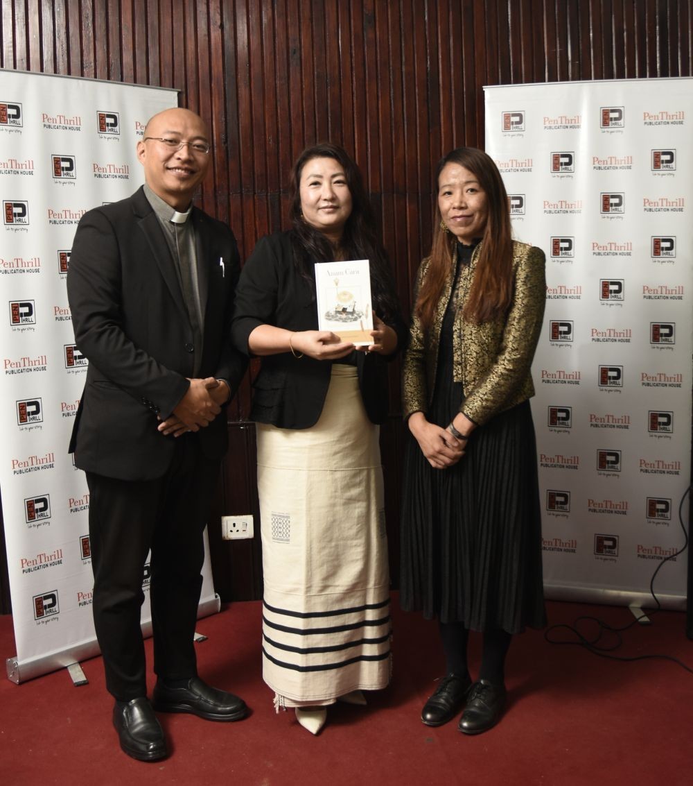 (From left to right): Zakiebeituo Metha, Pastor, Immanuel Baptist Church Kohima, Author, Tiala Sangtam Neihu & Publisher, Vishü Rita Krocha during the launch of ‘Anam Cara’ at Hotel Ura Kohima on October 15.